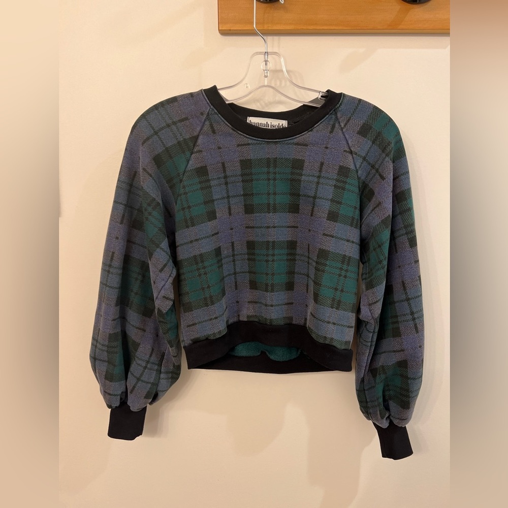 Hannah Isolde “Sigrid” sweatshirt in blackwatch plaid, size xs